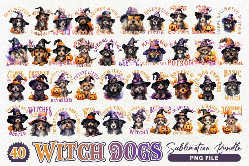 Halloween Witch Dogs Quotes Sublimation Designs Bundle - MasterBundles