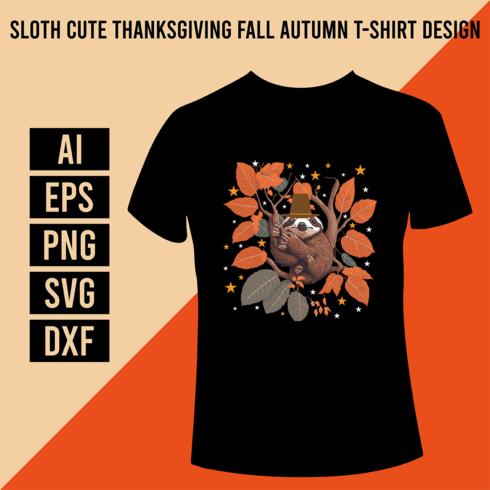 Sloth Cute Thanksgiving Fall Autumn T-Shirt Design cover image.