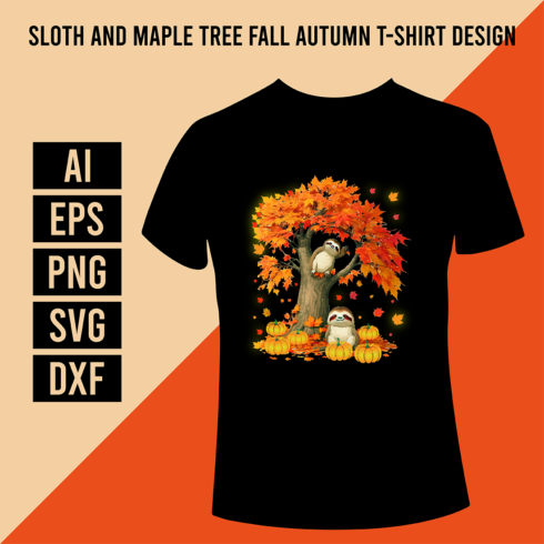 Sloth And Maple Tree Fall Autumn T-Shirt Design cover image.