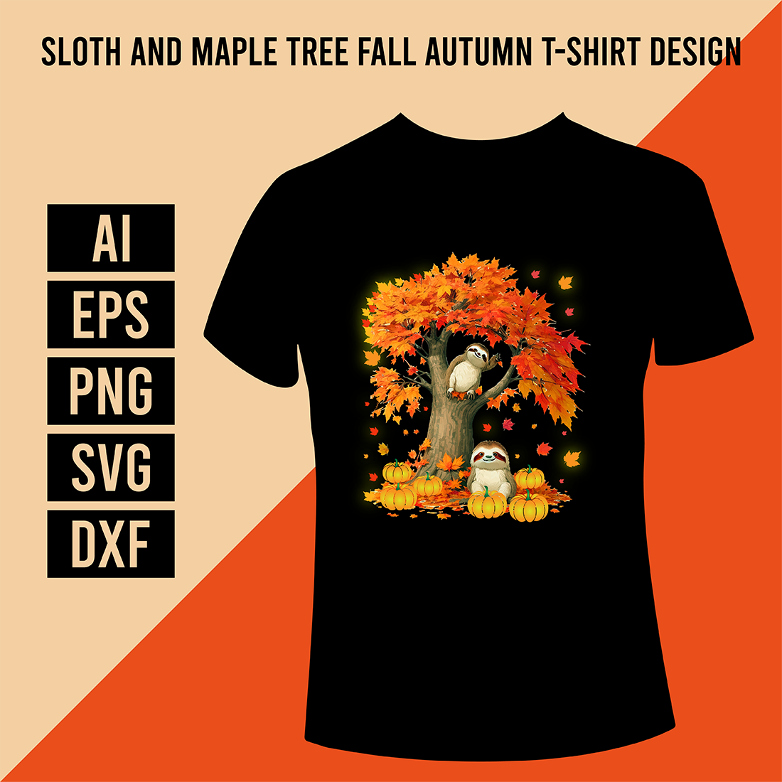 Sloth And Maple Tree Fall Autumn T-Shirt Design - MasterBundles