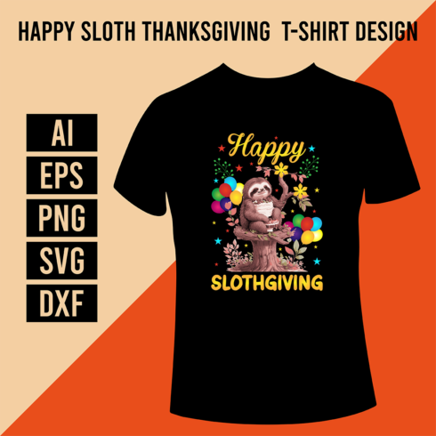 Happy Sloth Thanksgiving T-Shirt Design cover image.