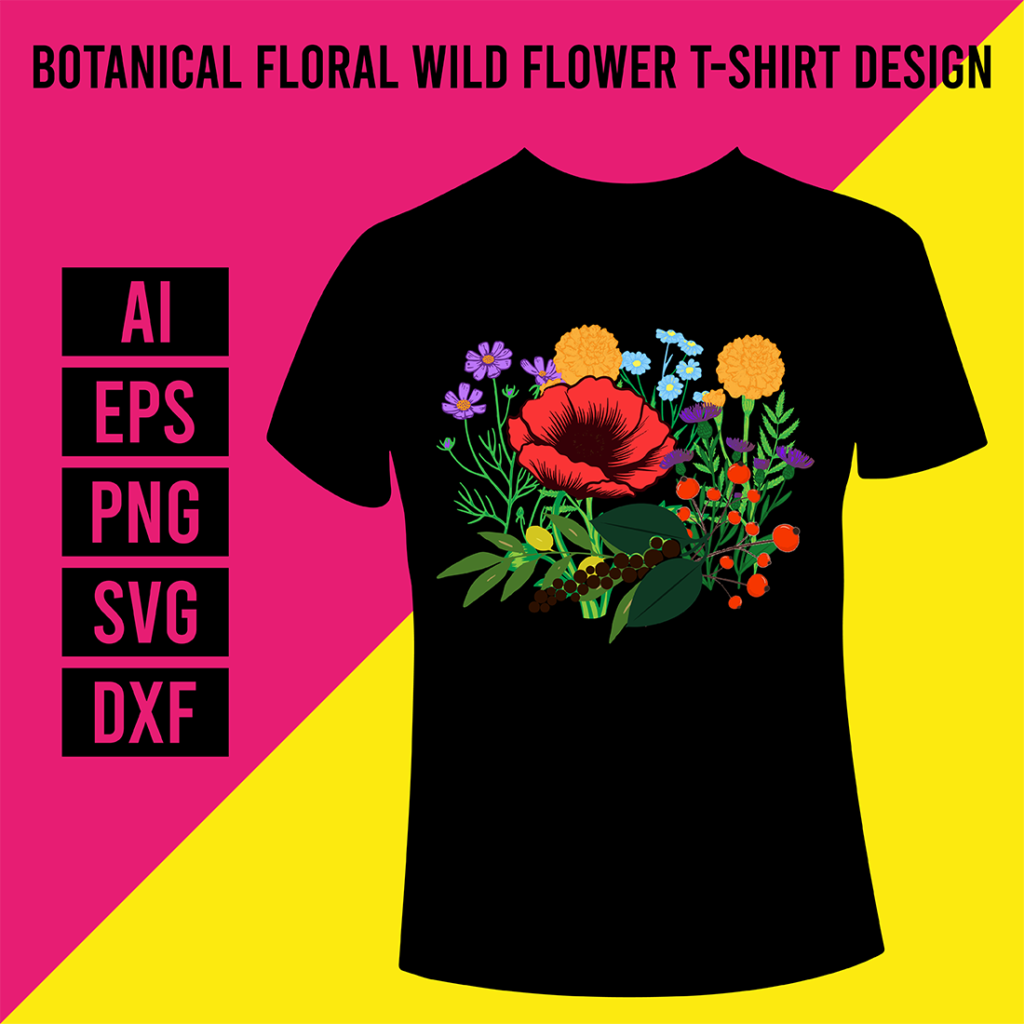 Botanical Floral Wild Flower T-Shirt Design - MasterBundles