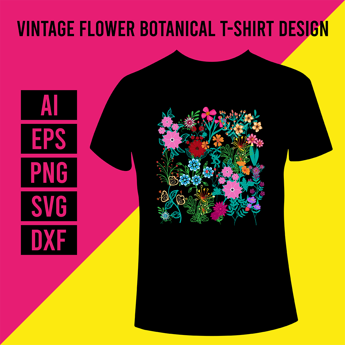 Vintage Flower Botanical T-Shirt Design cover image.