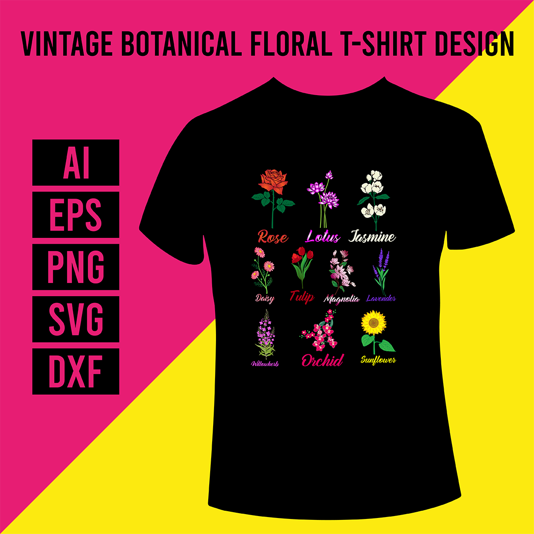 Vintage Botanical Floral Flower T-Shirt Design cover image.