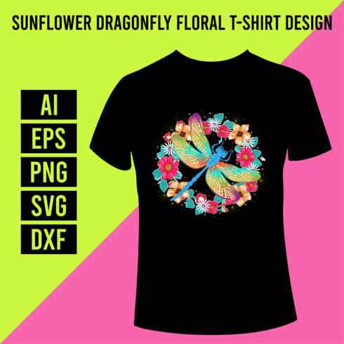 Dragonfly Floral T-Shirt Design cover image.