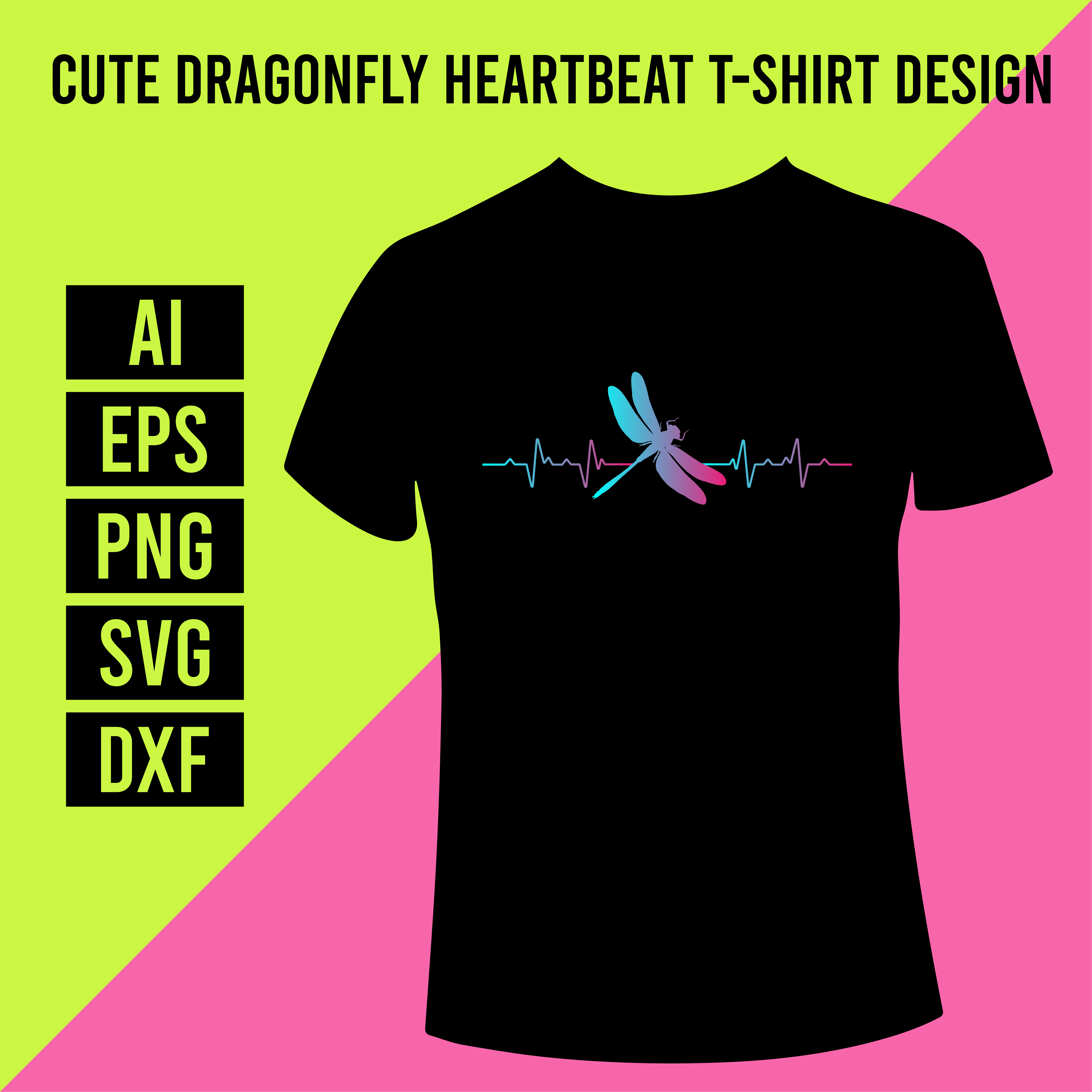 Cute Dragonfly Heartbeat T-Shirt Design cover image.