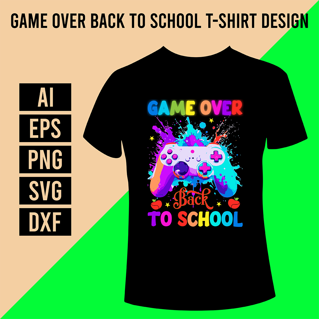 Game Over Back To School T-Shirt Design cover image.