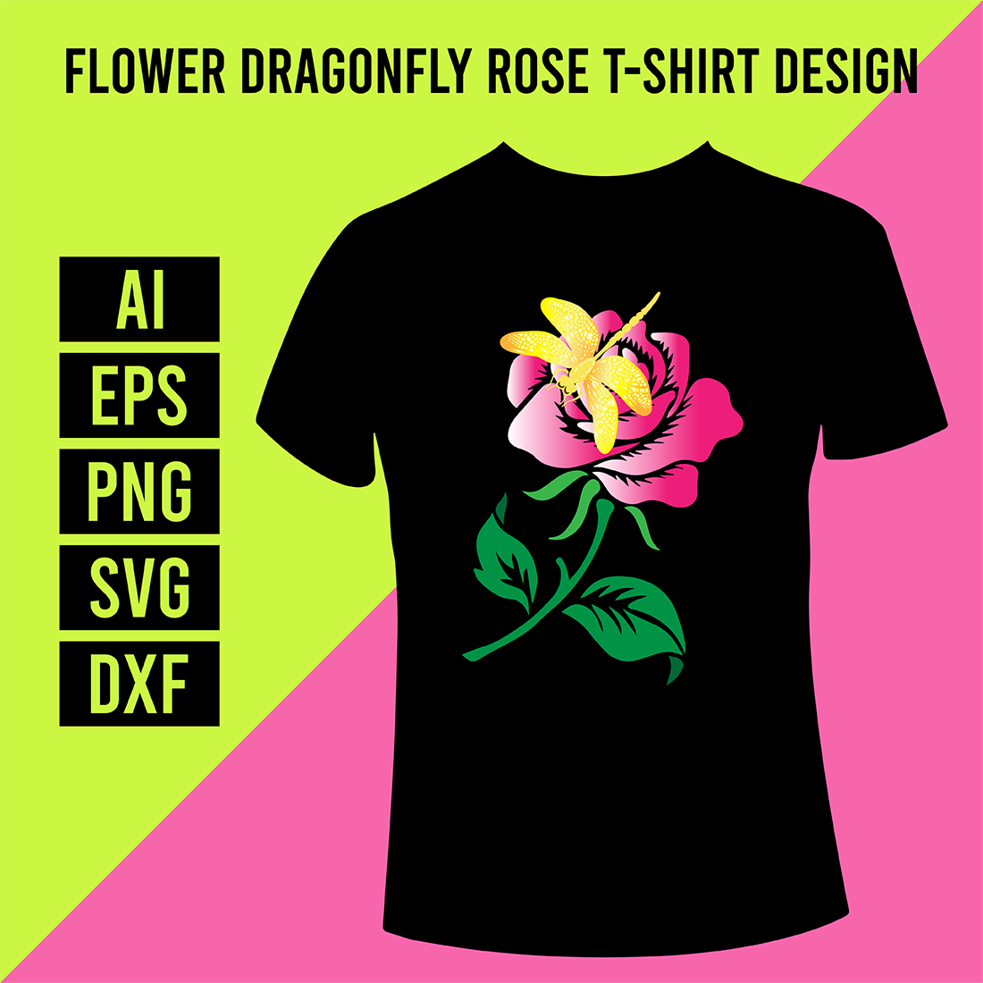 Flower Dragonfly Rose T-Shirt Design cover image.