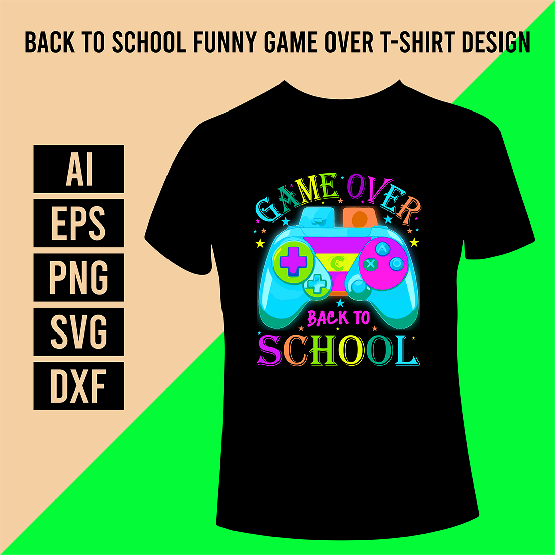 Back to School Funny Game Over T-Shirt Design cover image.