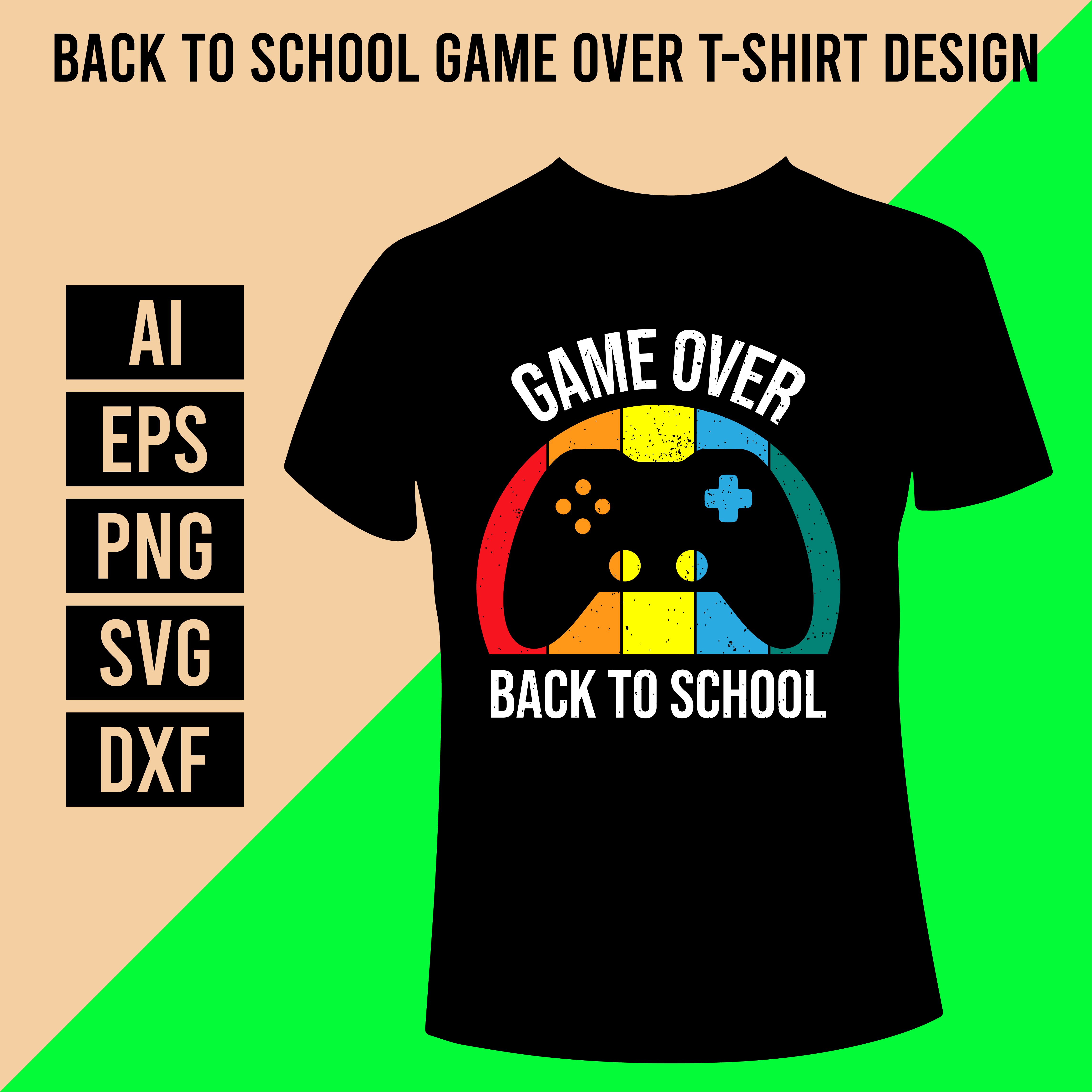 Back to School Game Over T-Shirt Design cover image.