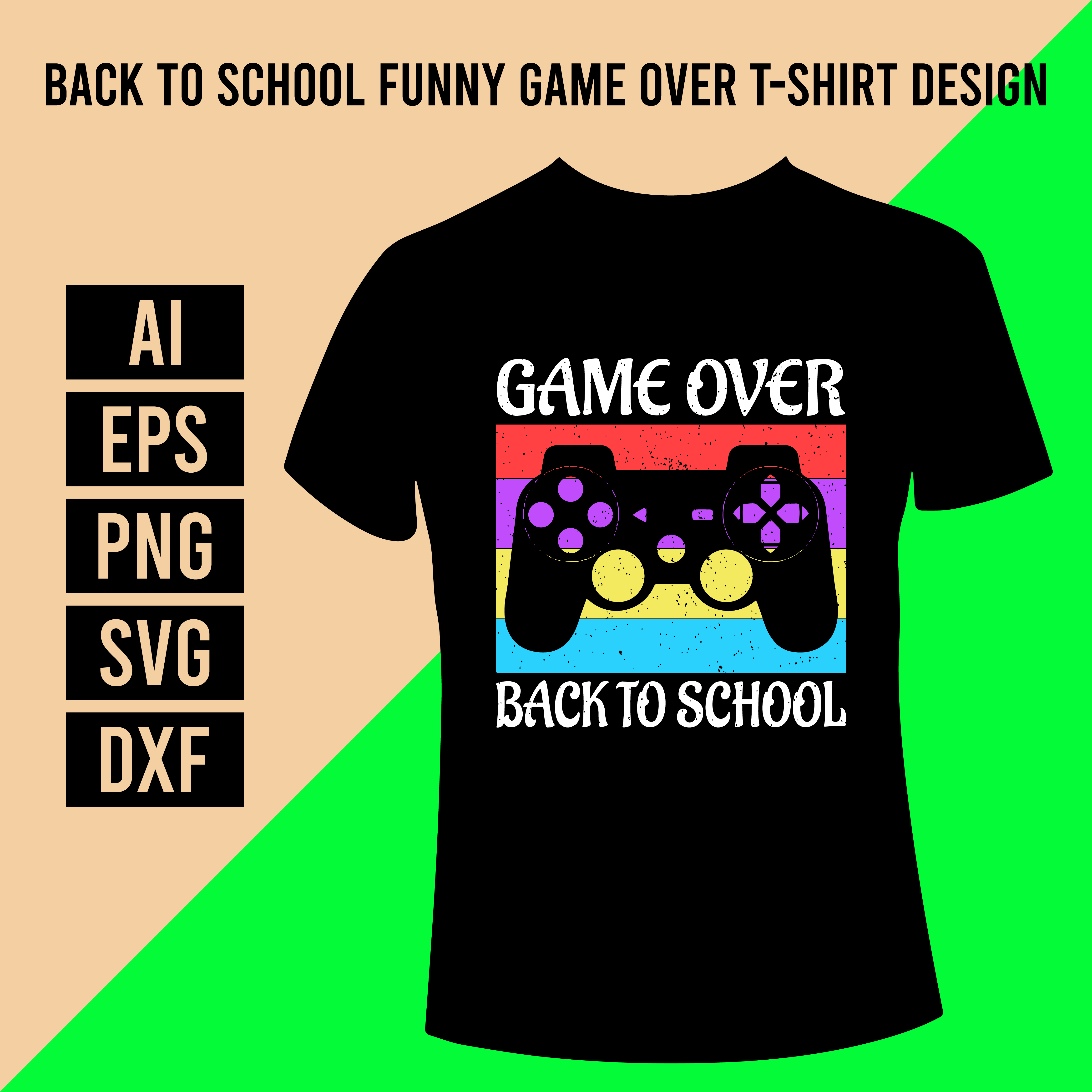 Back to School Funny Game Over T-Shirt Design cover image.