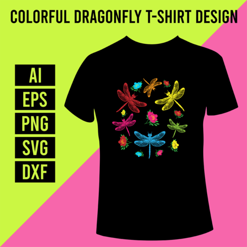 Colorful Dragonfly T-Shirt Design cover image.