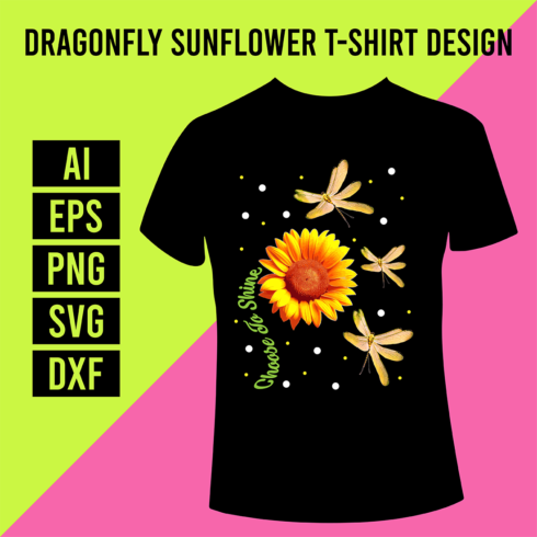 Dragonfly Sunflower T-Shirt Design cover image.