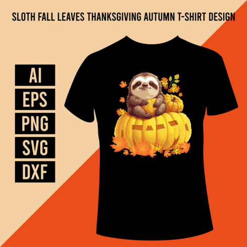 Sloth Fall Leaves Thanksgiving Autumn T-Shirt Design cover image.
