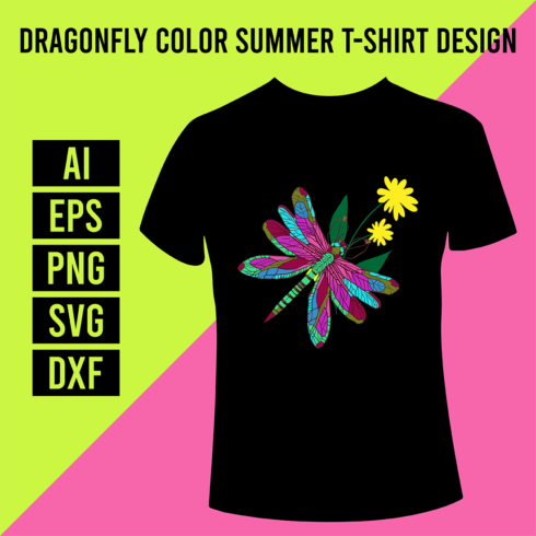 Dragonfly Color Summer T-Shirt Design cover image.