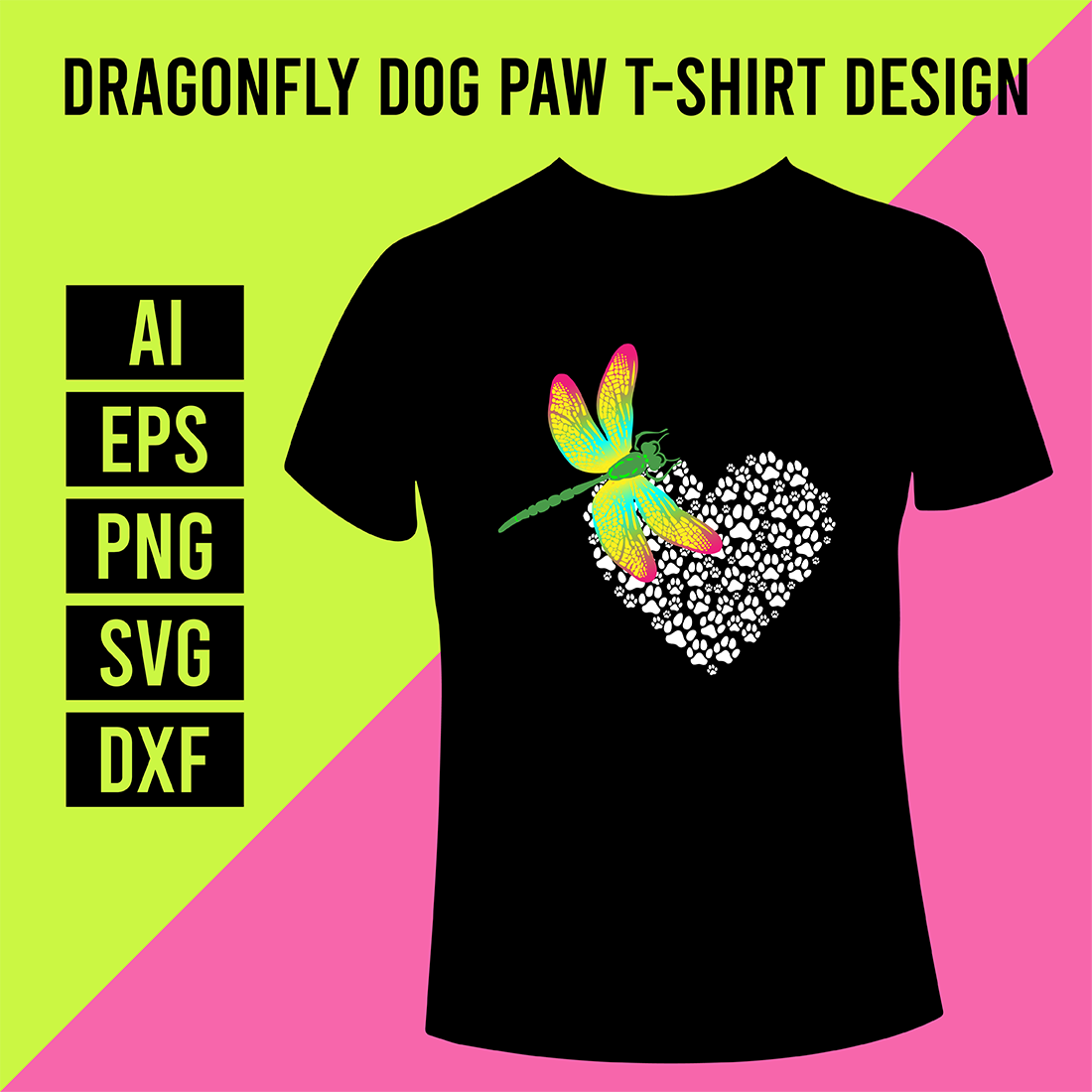 Dragonfly Dog Paw T-Shirt Design cover image.