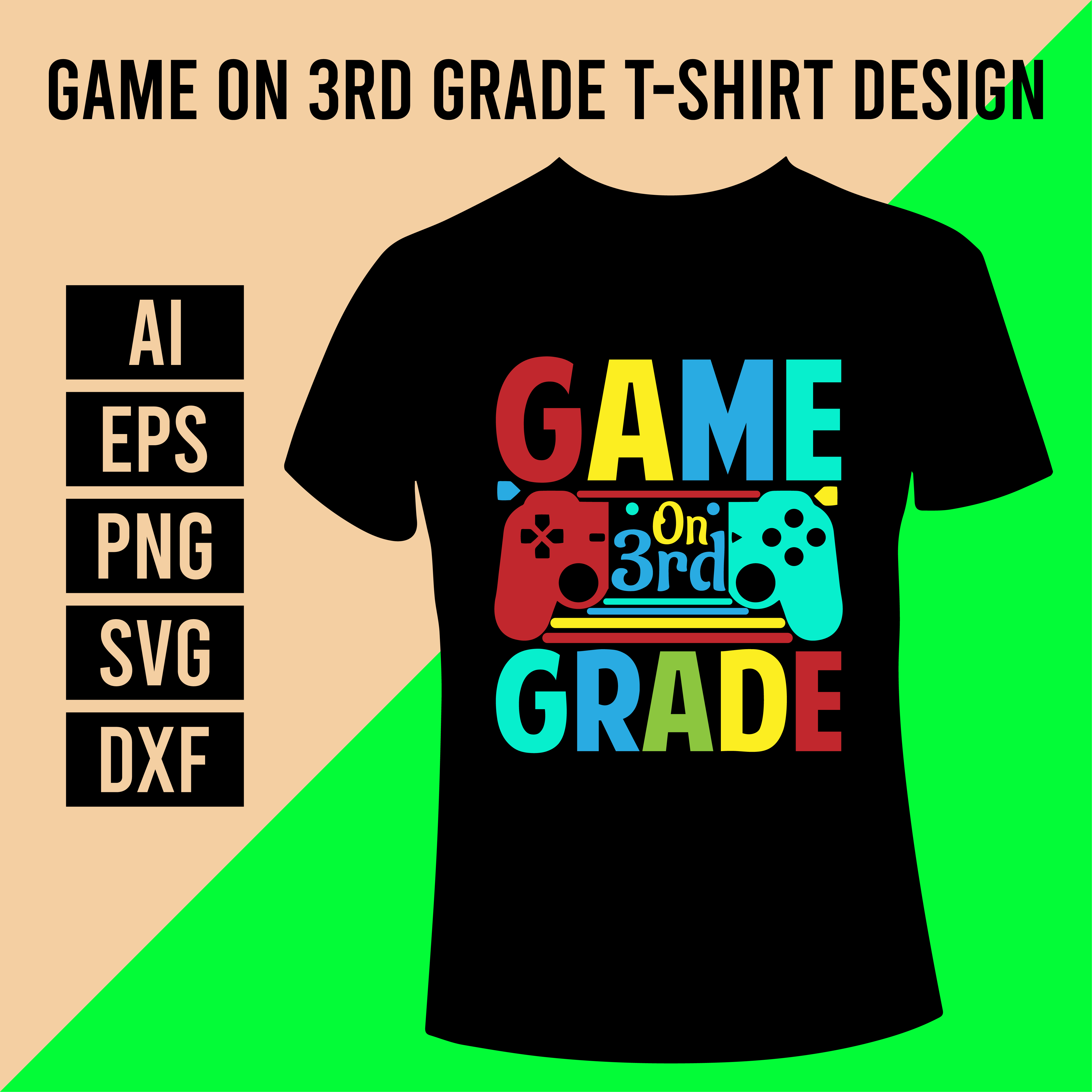 Game On 3rd Grade T-Shirt Design cover image.