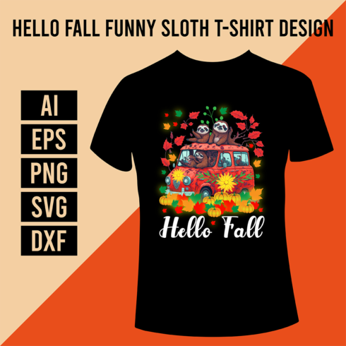 Hello Fall Funny Sloth T-Shirt Design cover image.