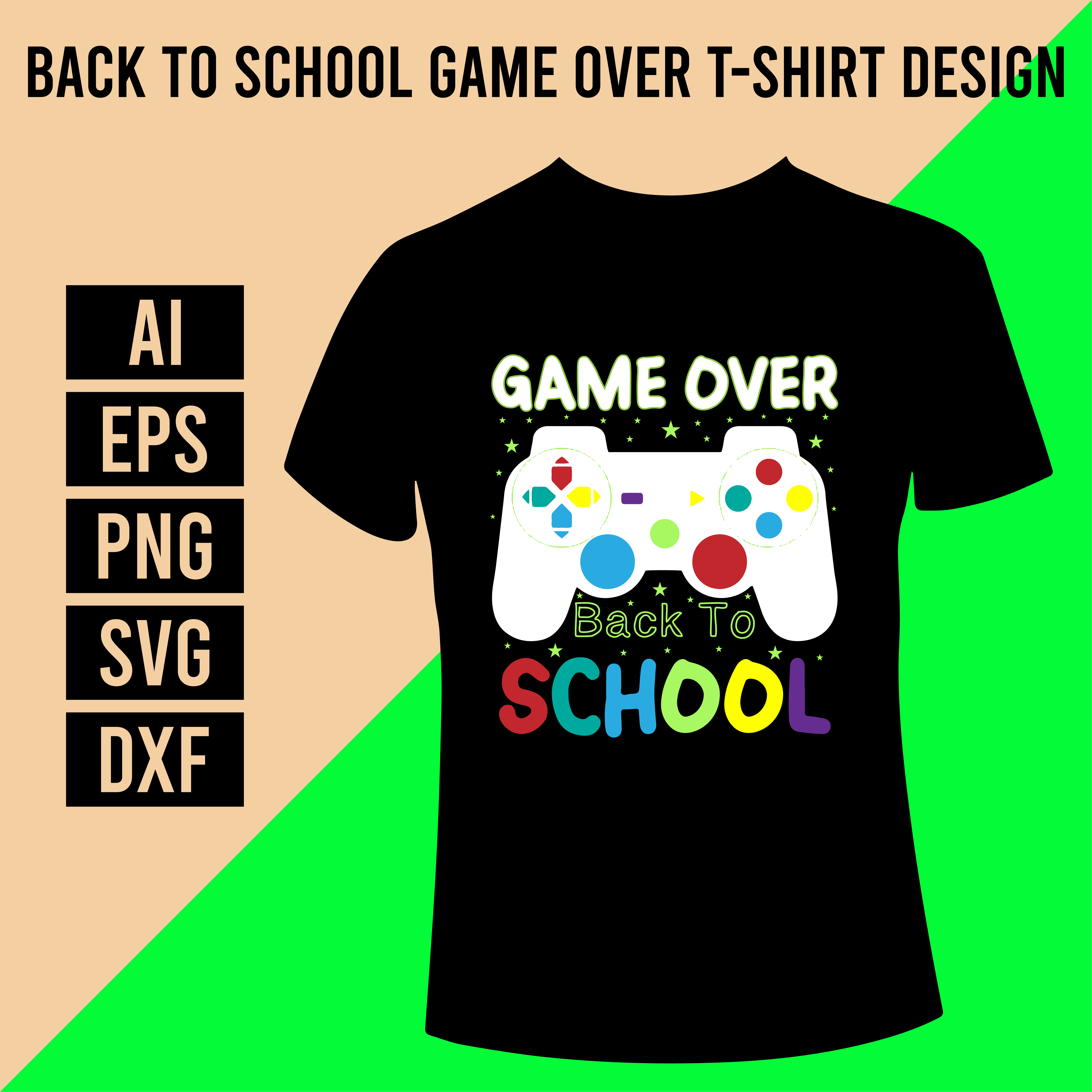 Back To School Game Over T-Shirt Design cover image.