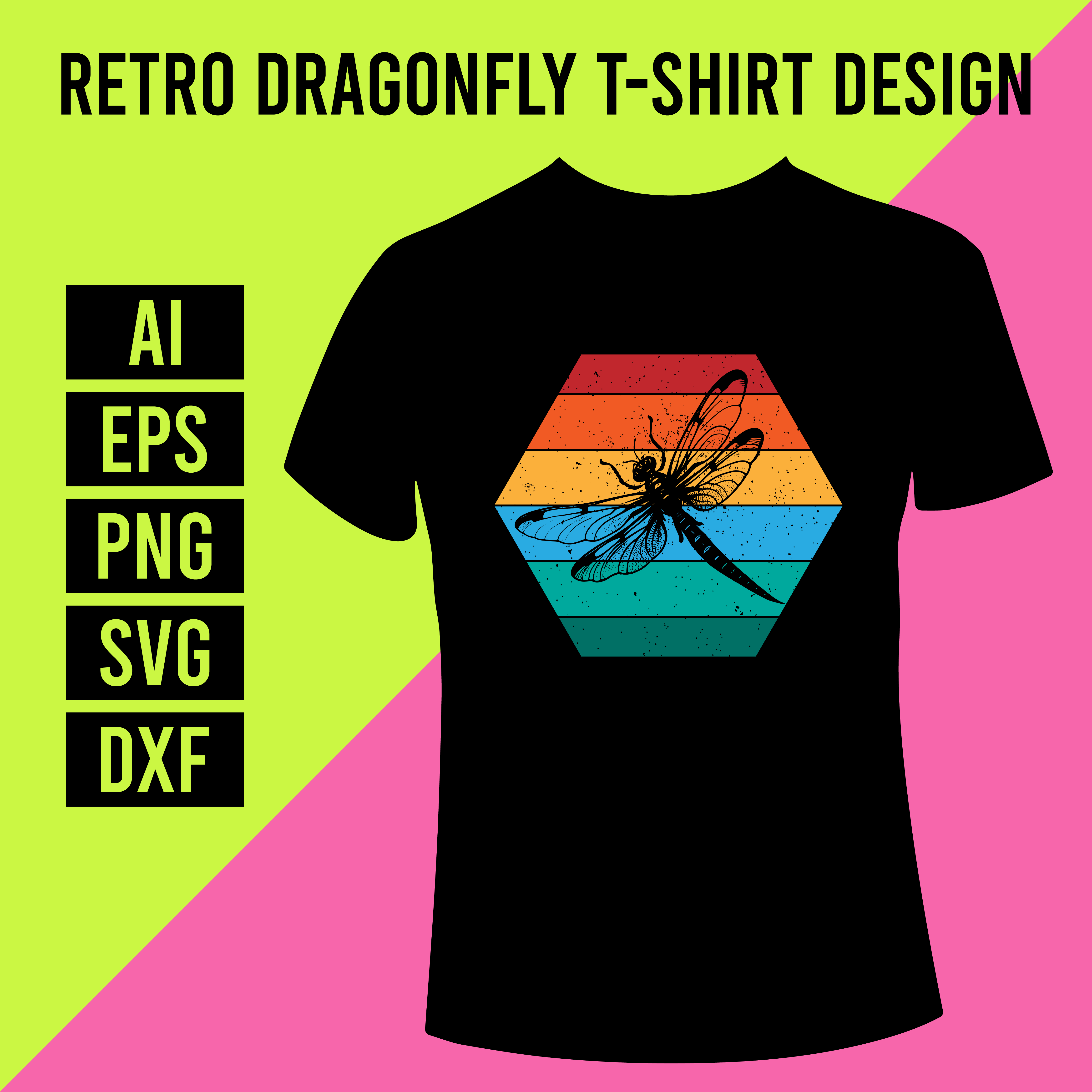 Retro Dragonfly T-Shirt Design cover image.