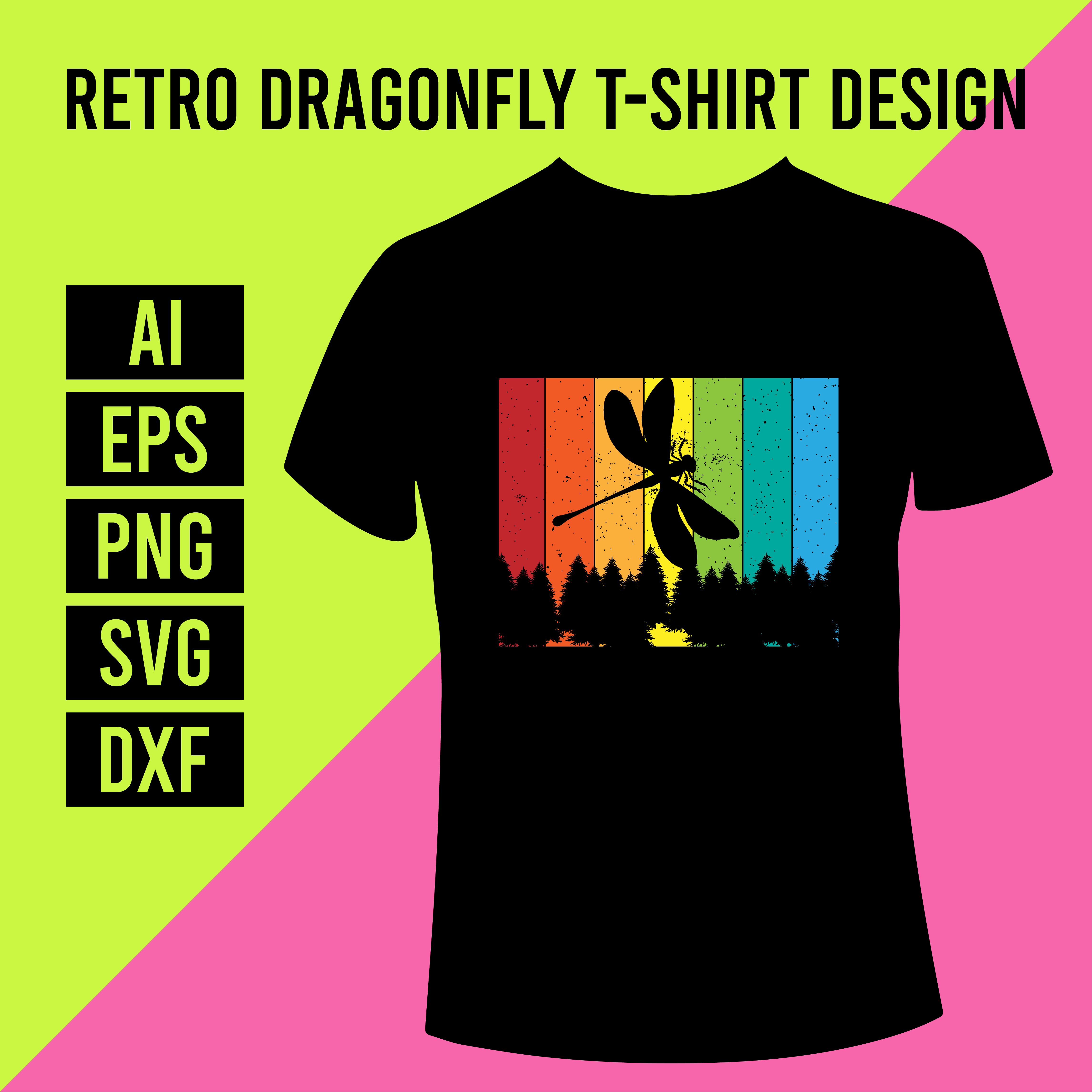 Retro Dragonfly T-Shirt Design cover image.