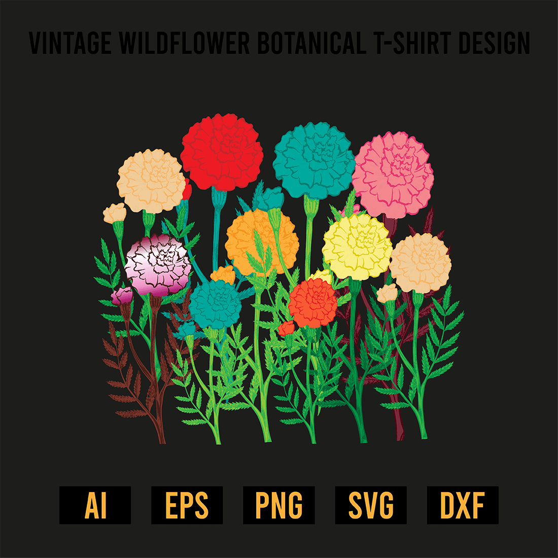 Vintage Wildflower Botanical T-Shirt Design preview image.