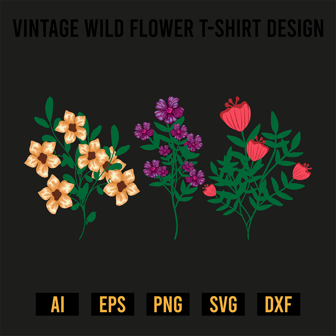 Vintage Wild Flower T-Shirt Design preview image.