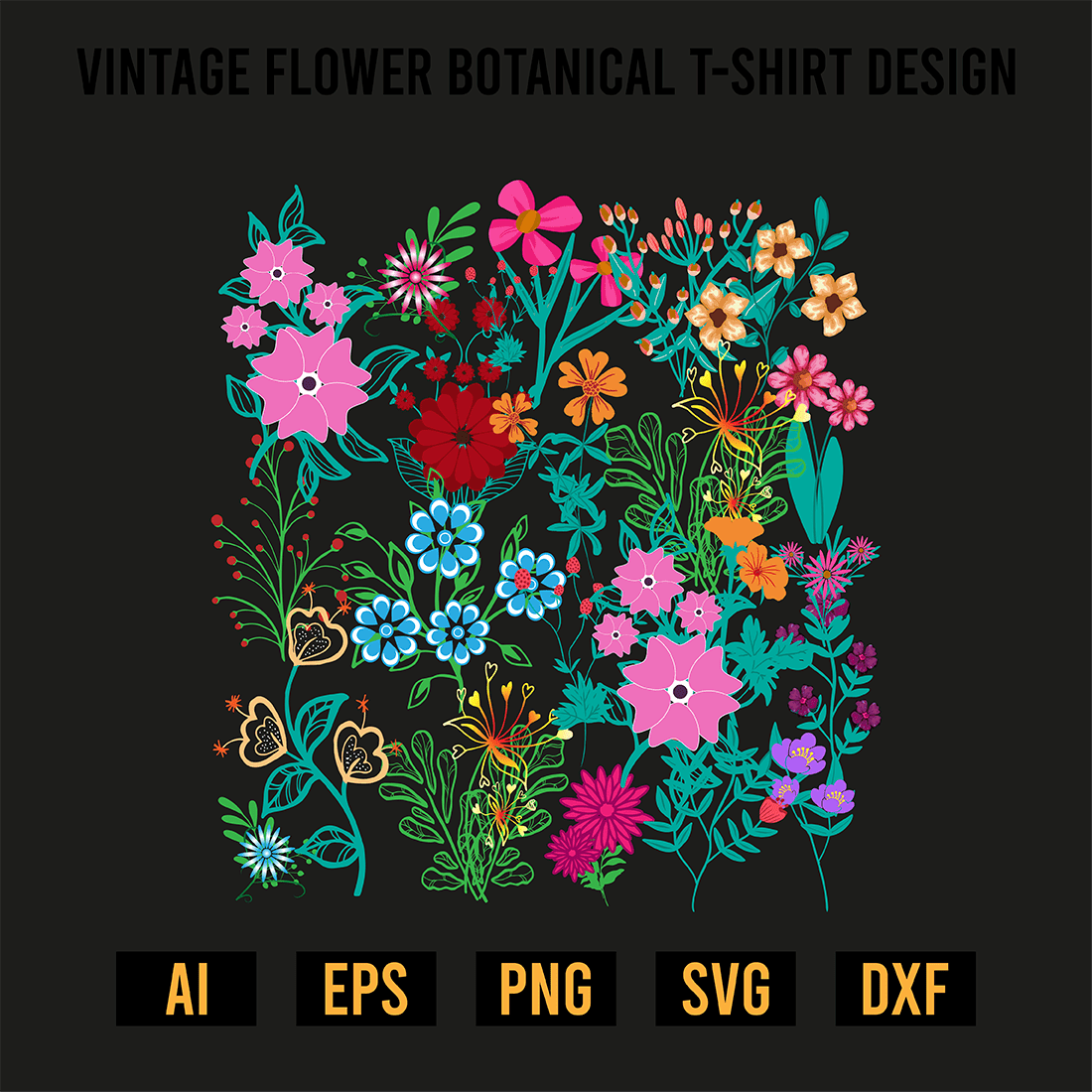 Vintage Flower Botanical T-Shirt Design preview image.