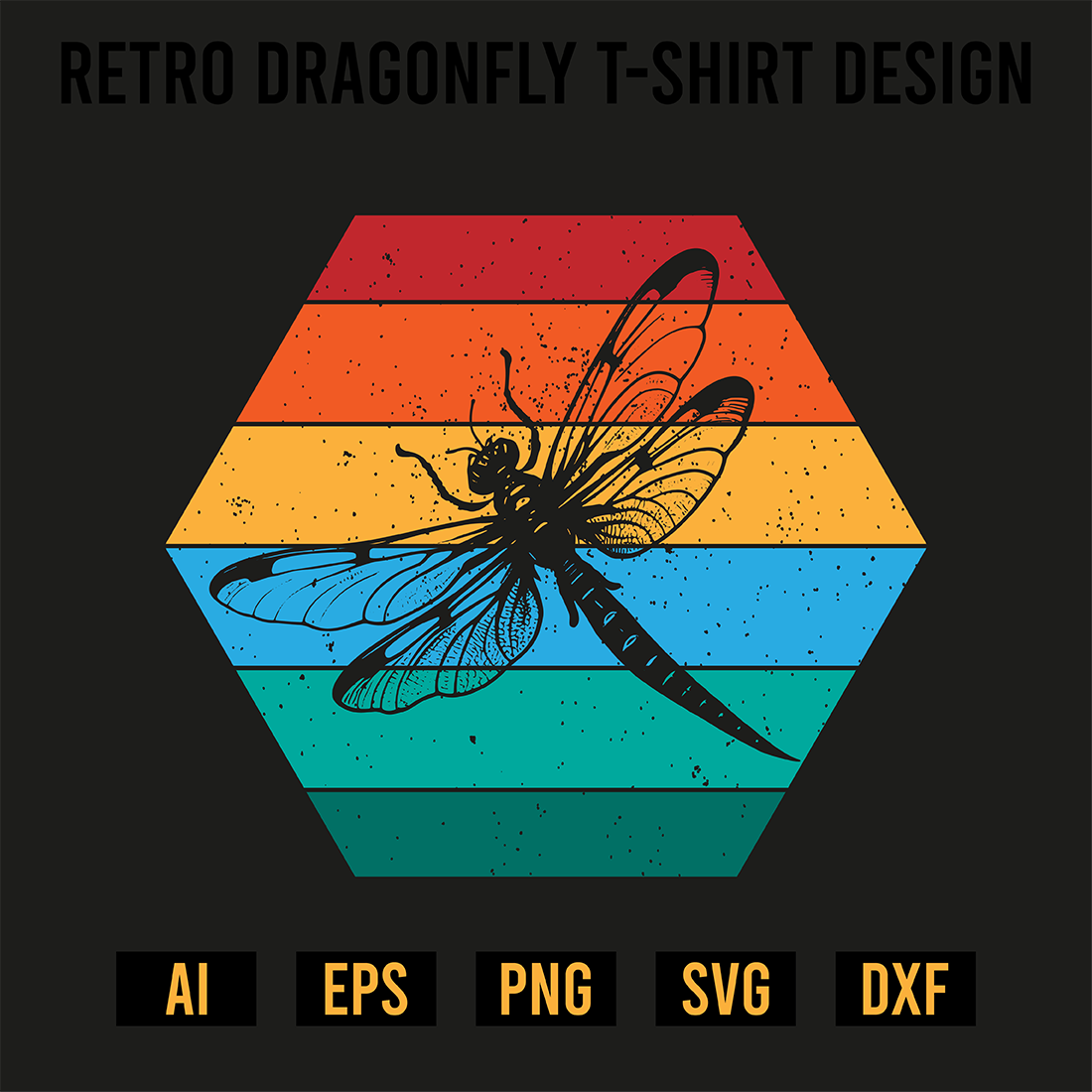 Retro Dragonfly T-Shirt Design preview image.