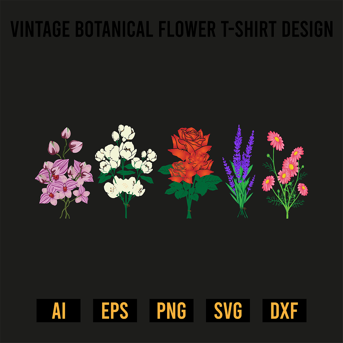 Vintage Botanical Flower T-Shirt Design preview image.