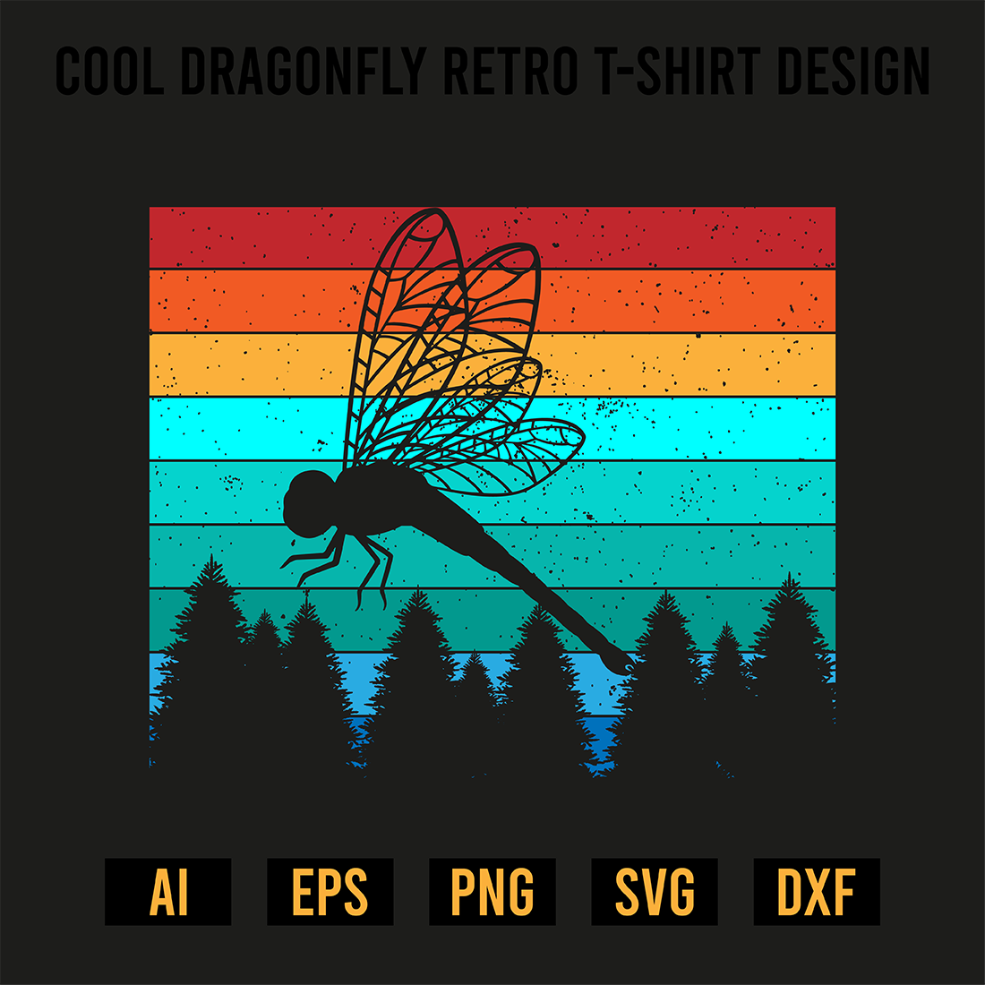 Cool Dragonfly Retro T-Shirt Design preview image.