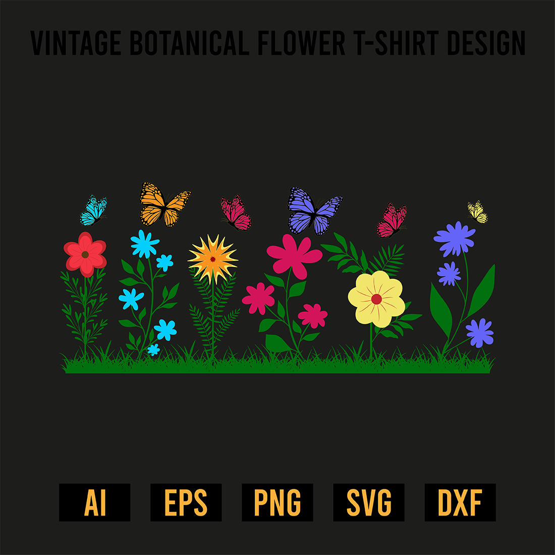 Vintage Botanical Flower T-Shirt Design preview image.