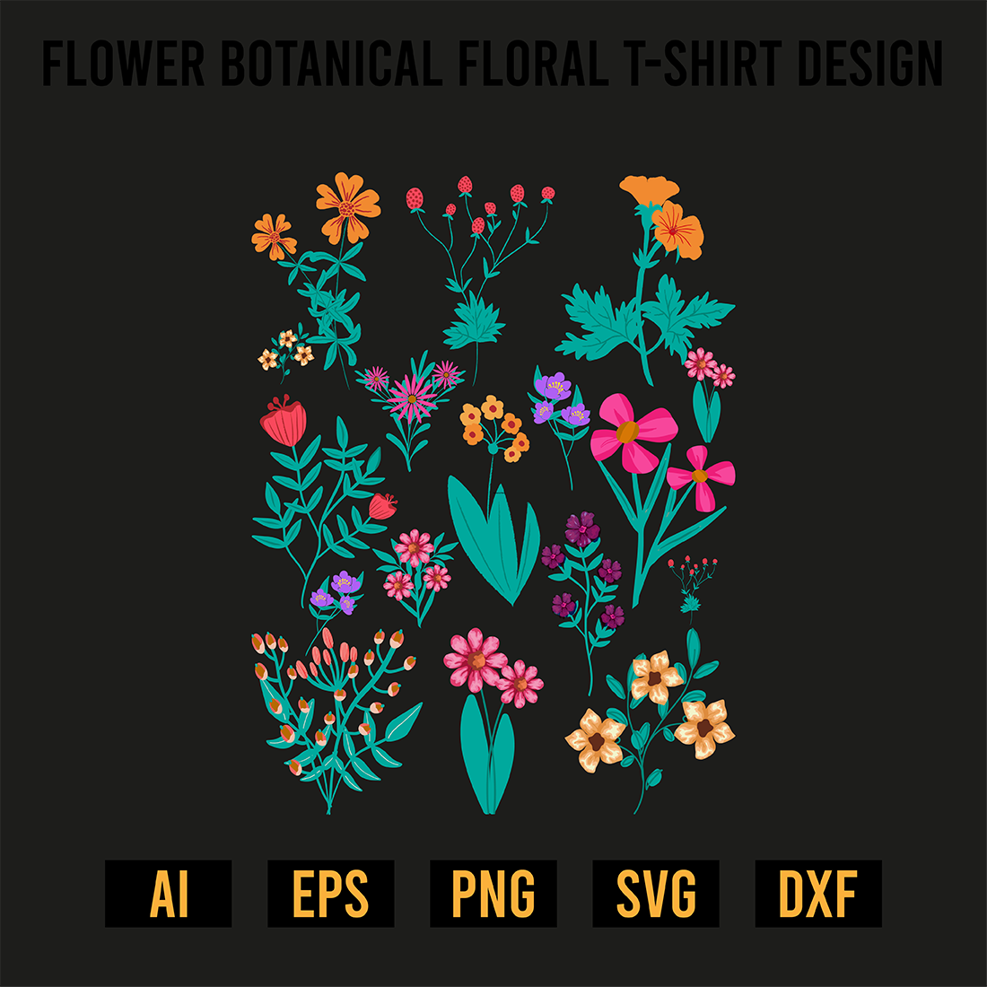 Flower Botanical Floral T-Shirt Design preview image.