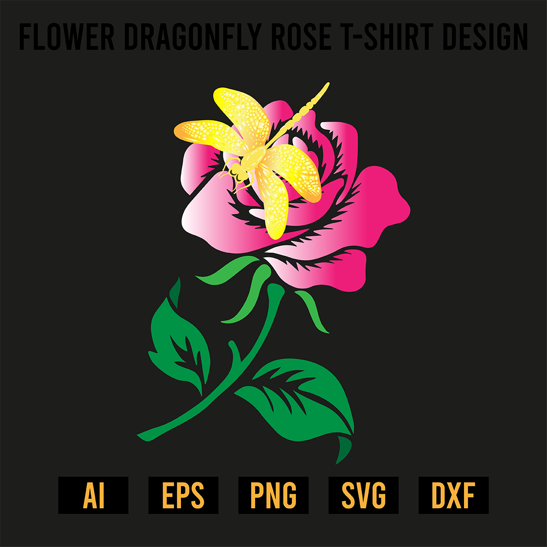 Flower Dragonfly Rose T-Shirt Design preview image.