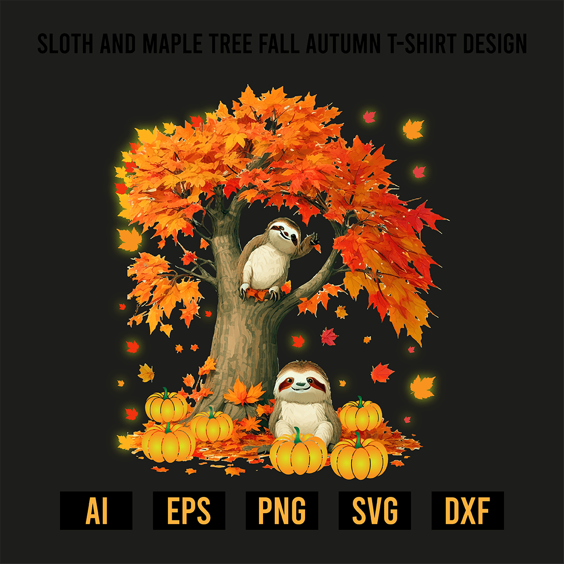 Sloth And Maple Tree Fall Autumn T-Shirt Design preview image.