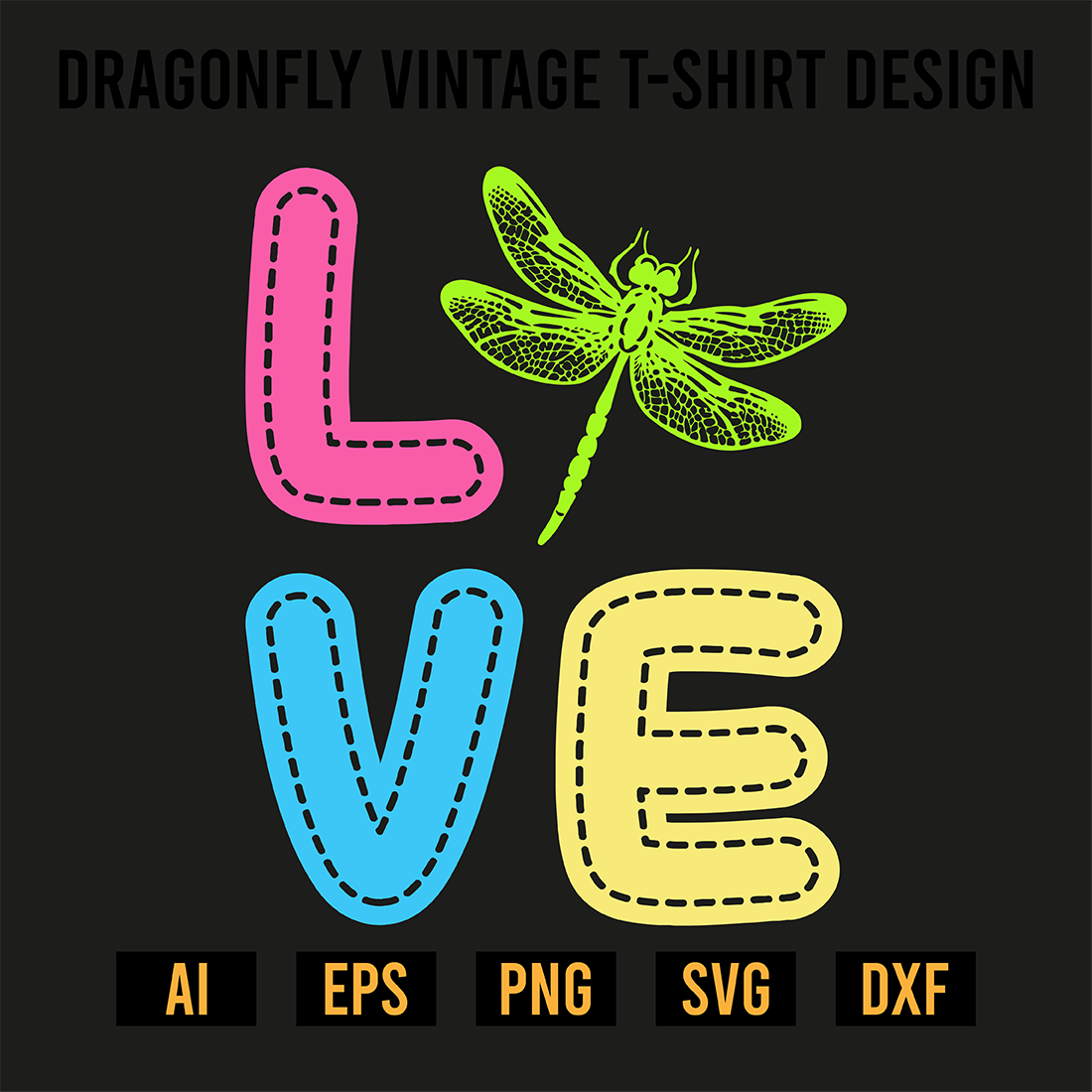 Dragonfly Vintage T-Shirt Design preview image.