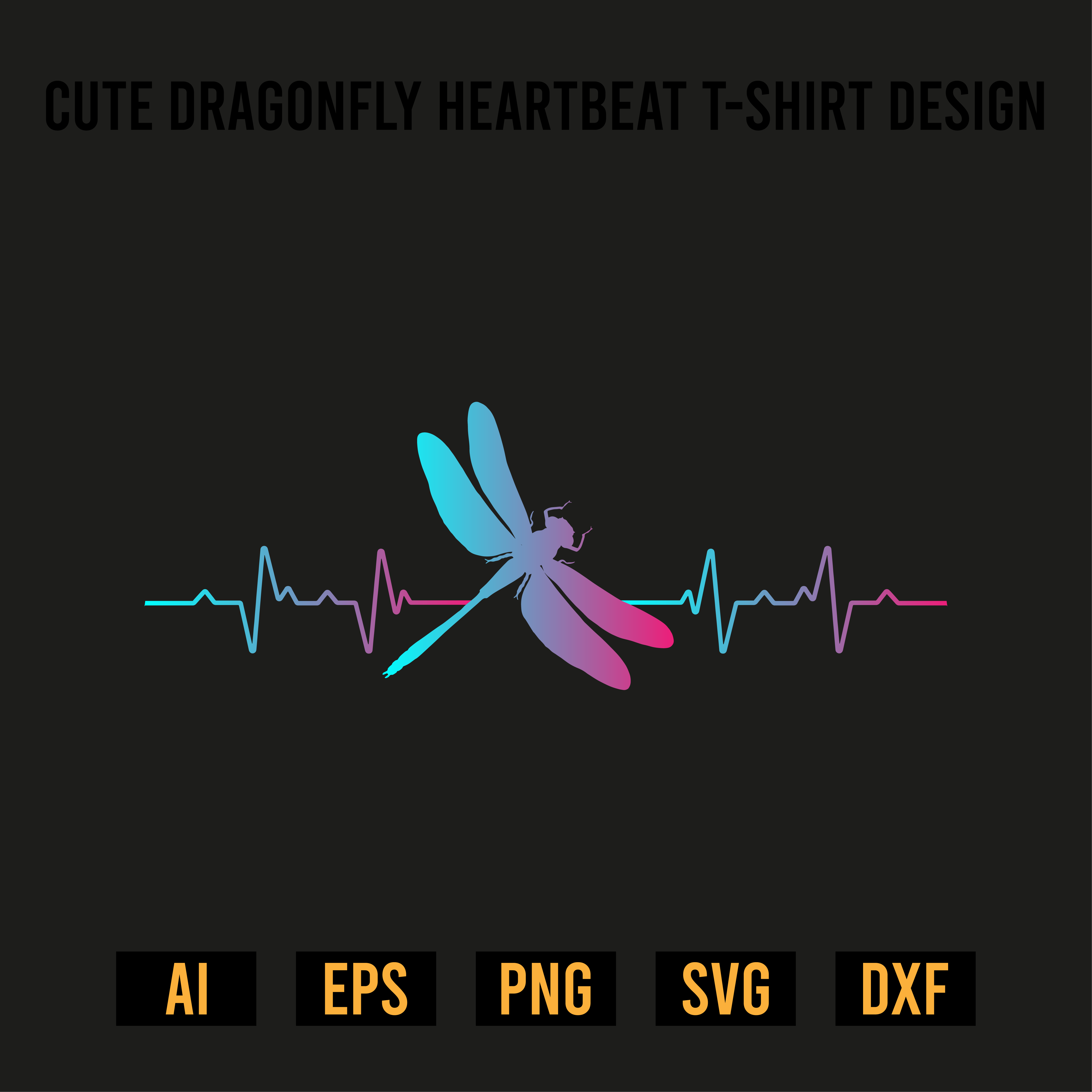 Cute Dragonfly Heartbeat T-Shirt Design preview image.