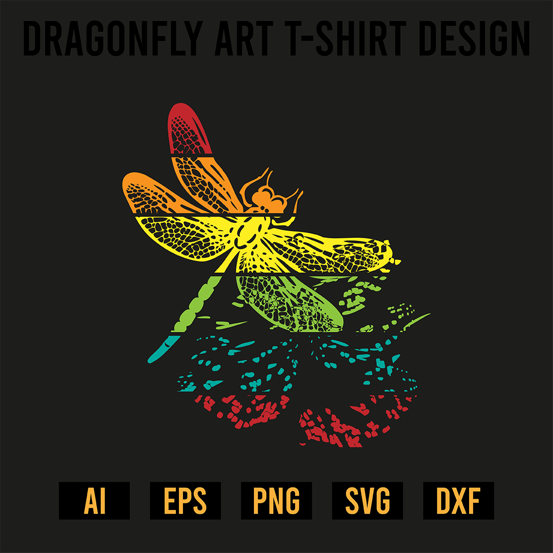 Dragonfly Art T-Shirt Design preview image.