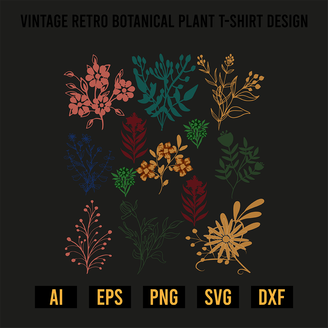 Vintage Retro Botanical Plant T-Shirt Design preview image.