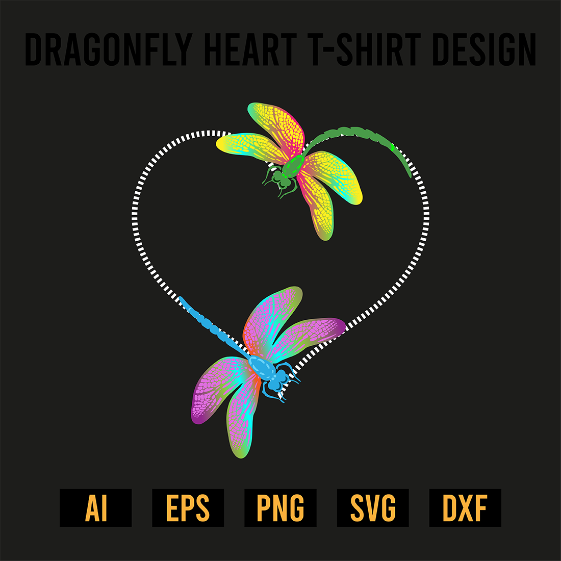 Dragonfly Heart T-Shirt Design preview image.