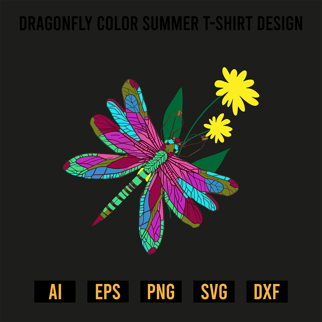 Dragonfly Color Summer T-Shirt Design preview image.