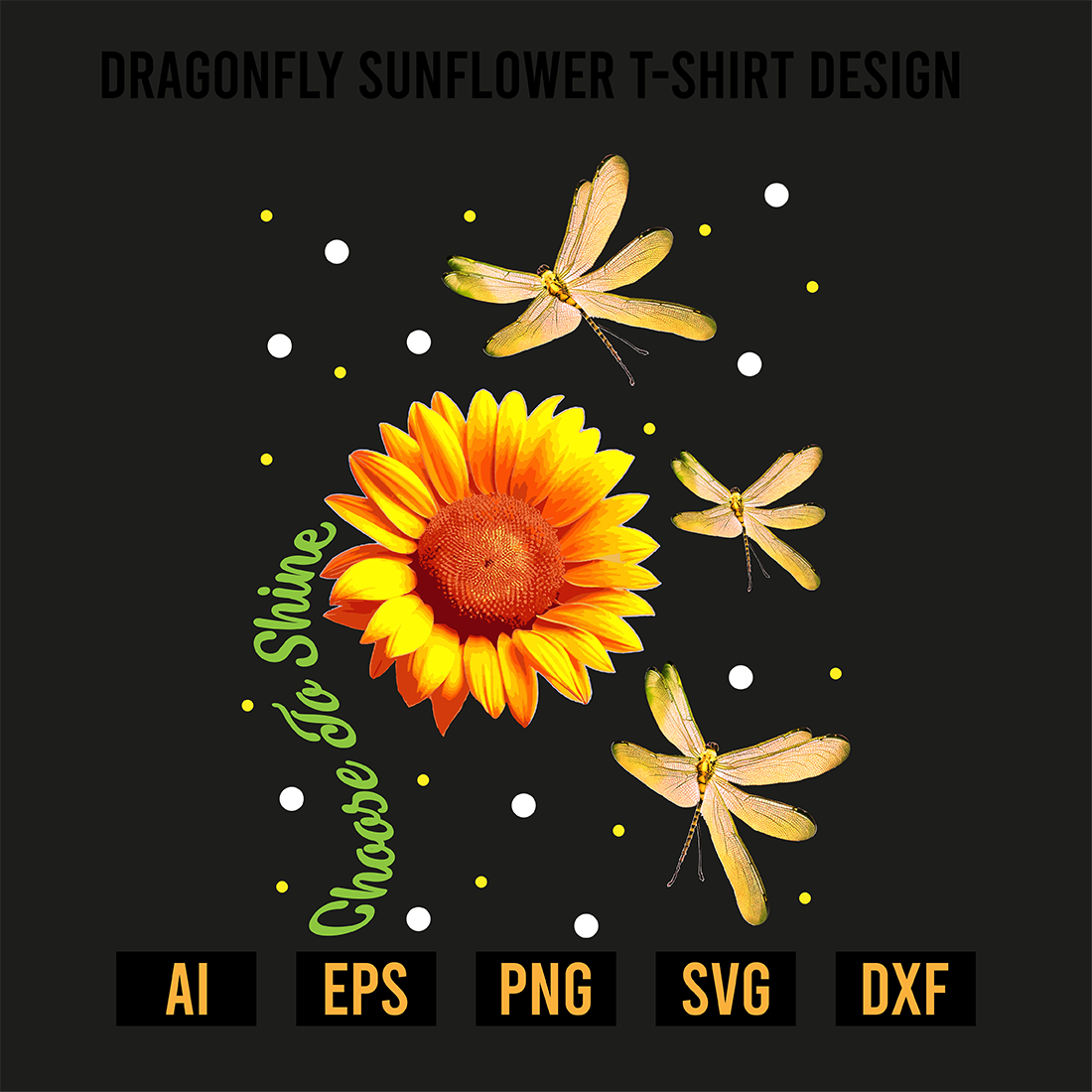 Dragonfly Sunflower T-Shirt Design preview image.