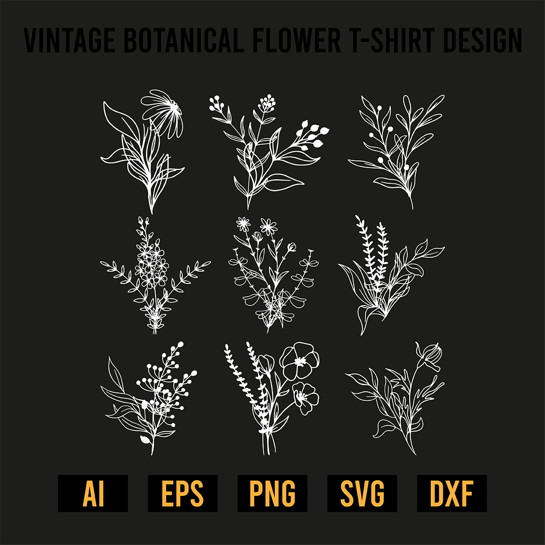 Vintage Botanical Flower T-Shirt Design preview image.