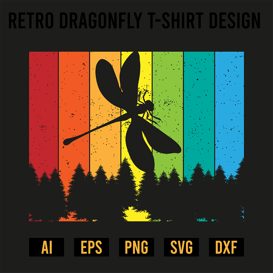 Retro Dragonfly T-Shirt Design preview image.