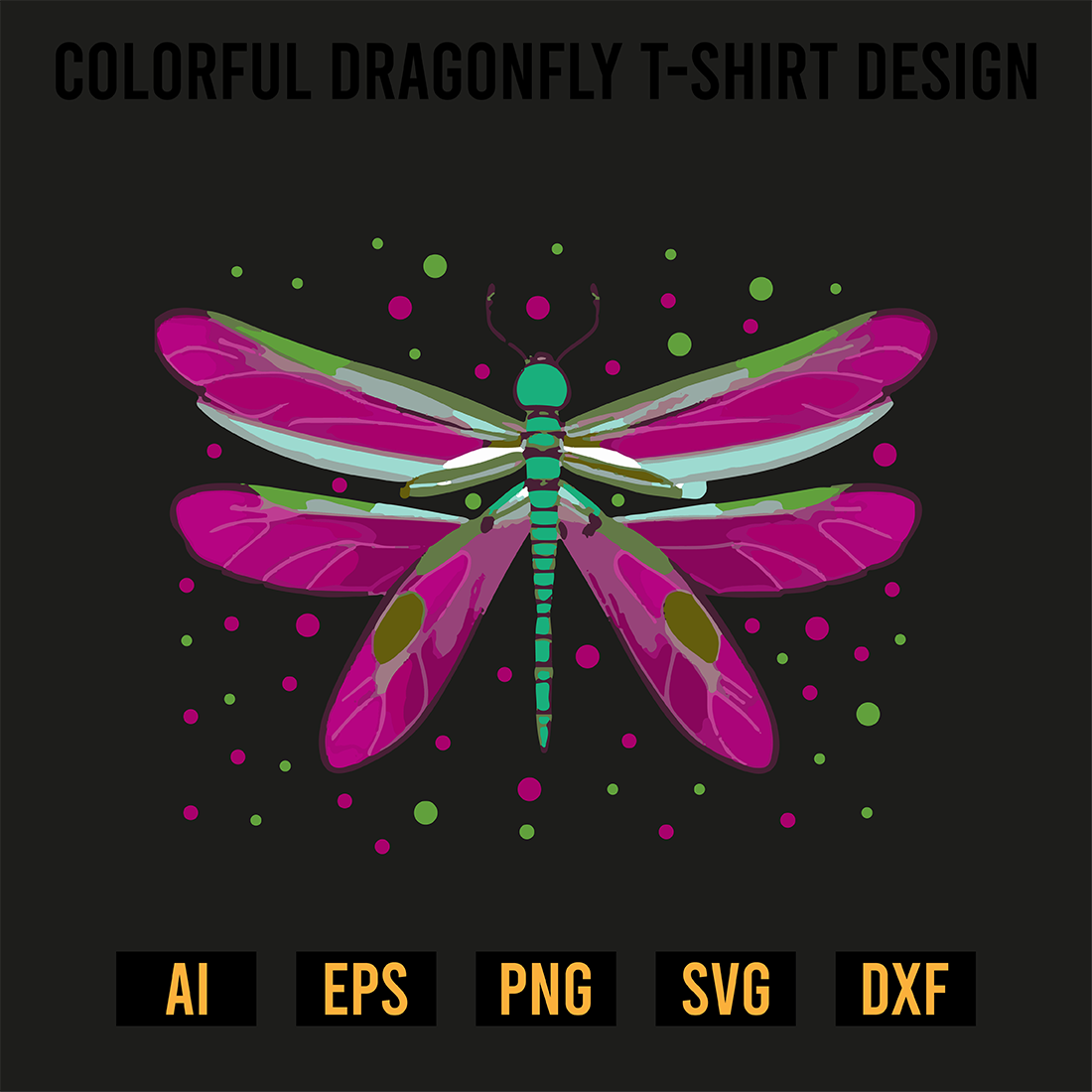 Colorful Dragonfly T-Shirt Design preview image.