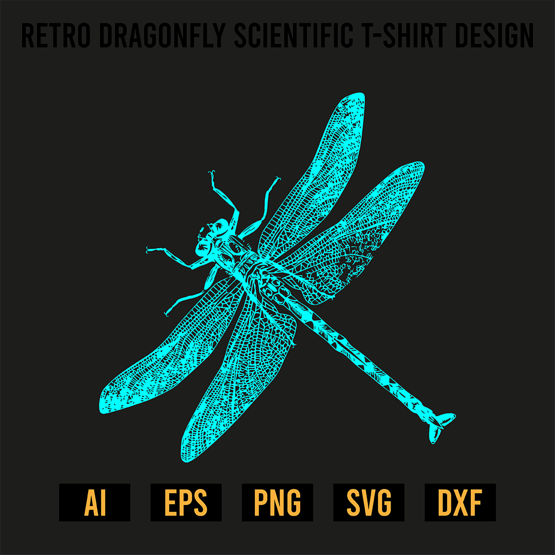 Retro Dragonfly Scientific T-Shirt Design preview image.