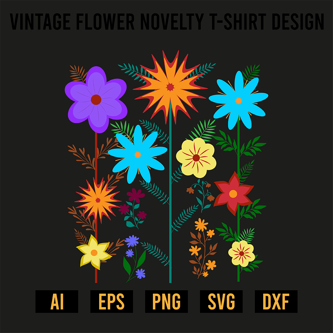 Vintage Flower Novelty T-Shirt Design preview image.