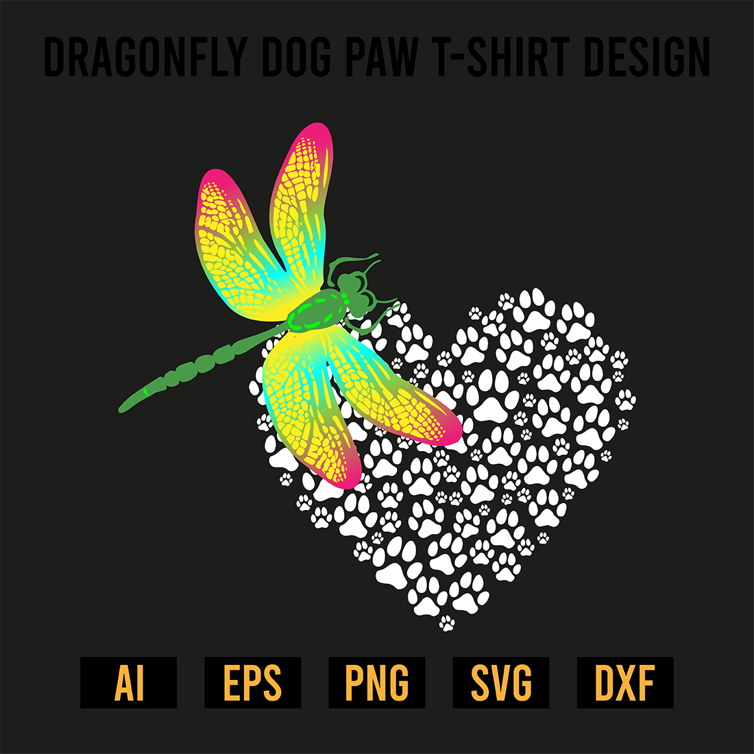 Dragonfly Dog Paw T-Shirt Design preview image.