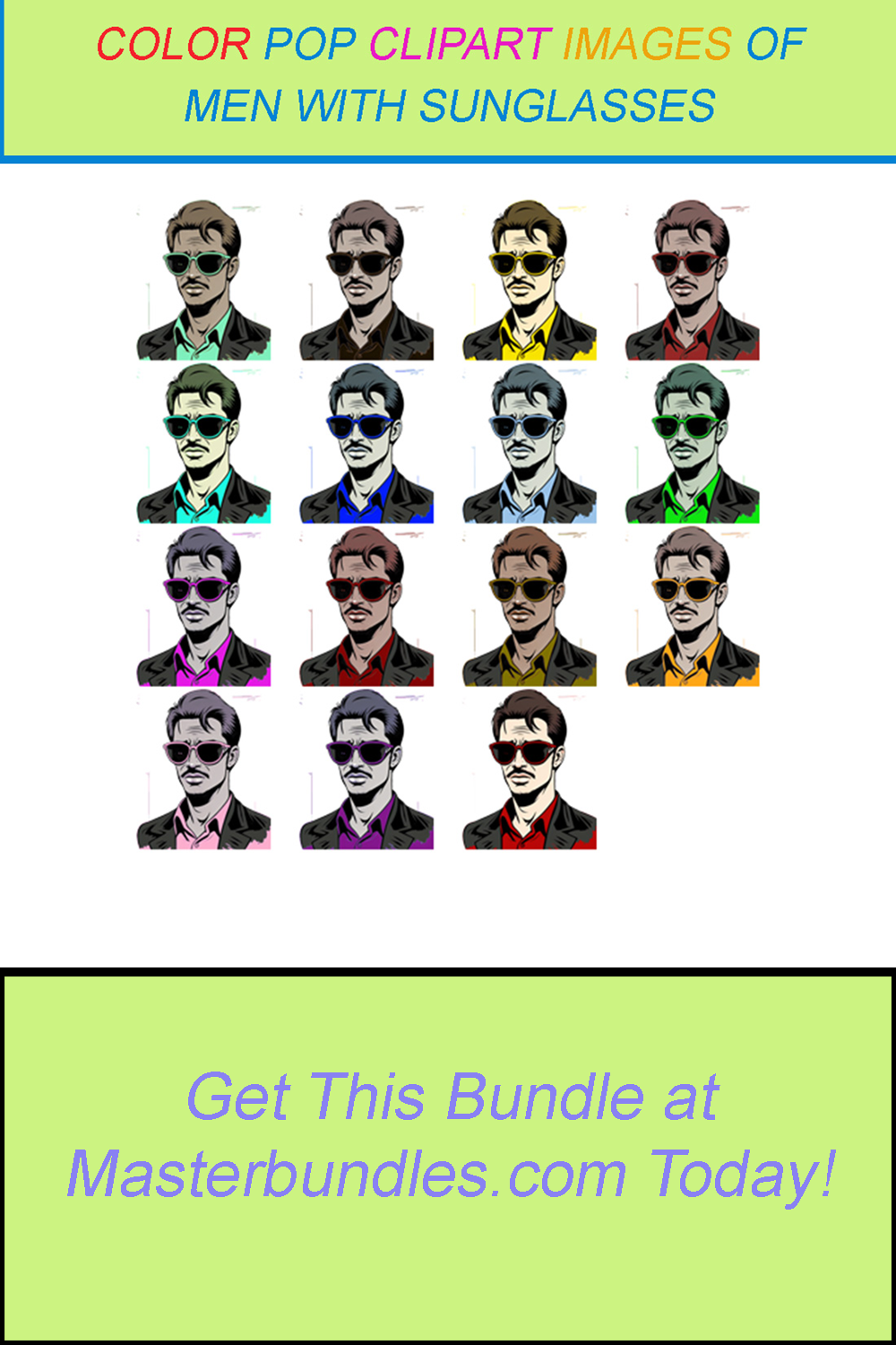 15 COLOR POP CLIPART IMAGES OF MEN WITH SUNGLASSES pinterest preview image.