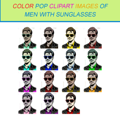 15 COLOR POP CLIPART IMAGES OF MEN WITH SUNGLASSES cover image.